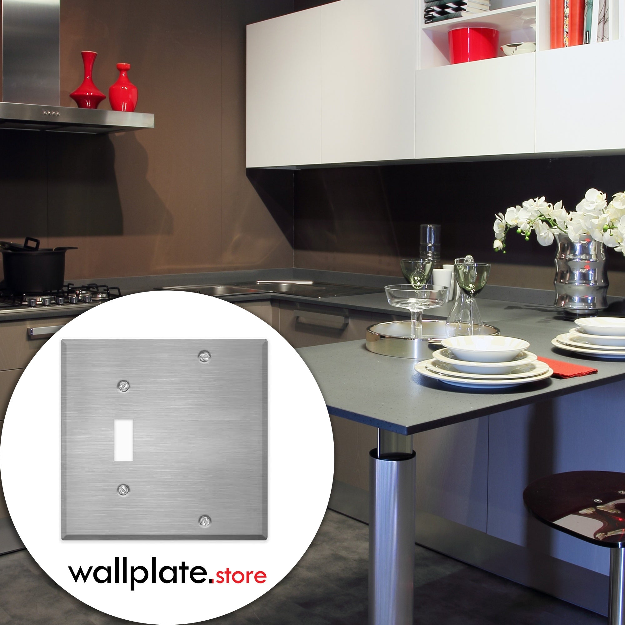 2 Gang with Toggle and Blank, Standard Size, Metallic Finish Wallplate