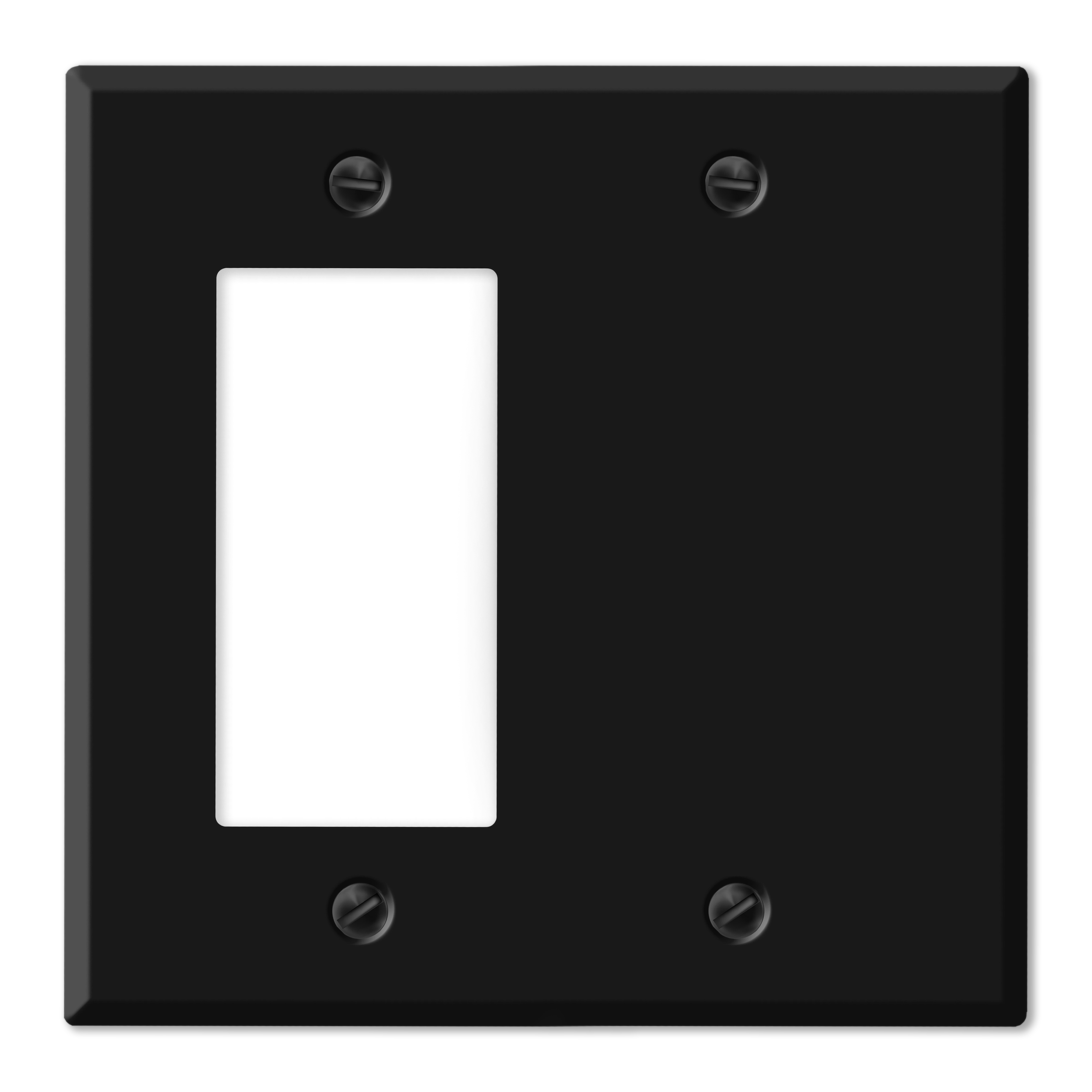 2-Gang Black Metal Wall Plate with 1 Decora (Rocker/GFCI) + 1 Blank – Standard Size – Made in USA