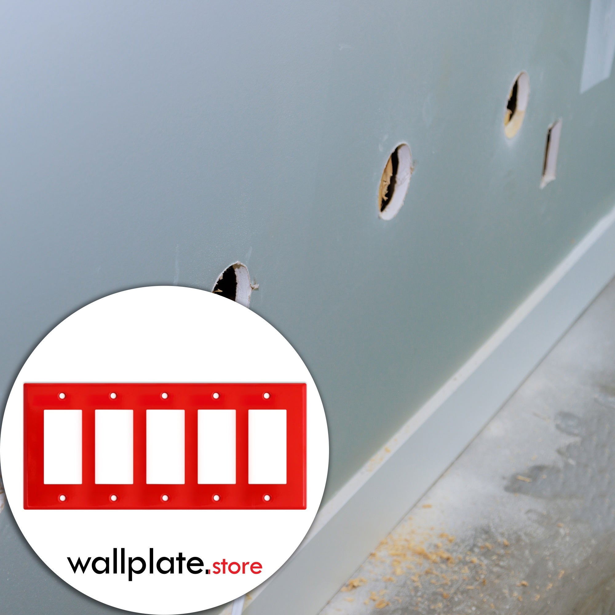 5 gang GFI, standard size, red painted metal wallplate