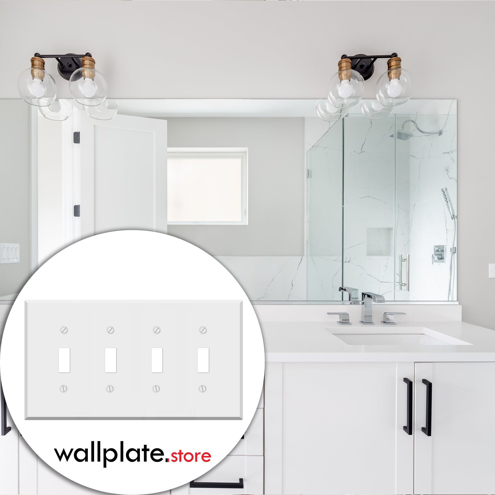 4 Gang White Metal Toggle Switch Wall Plate Cover