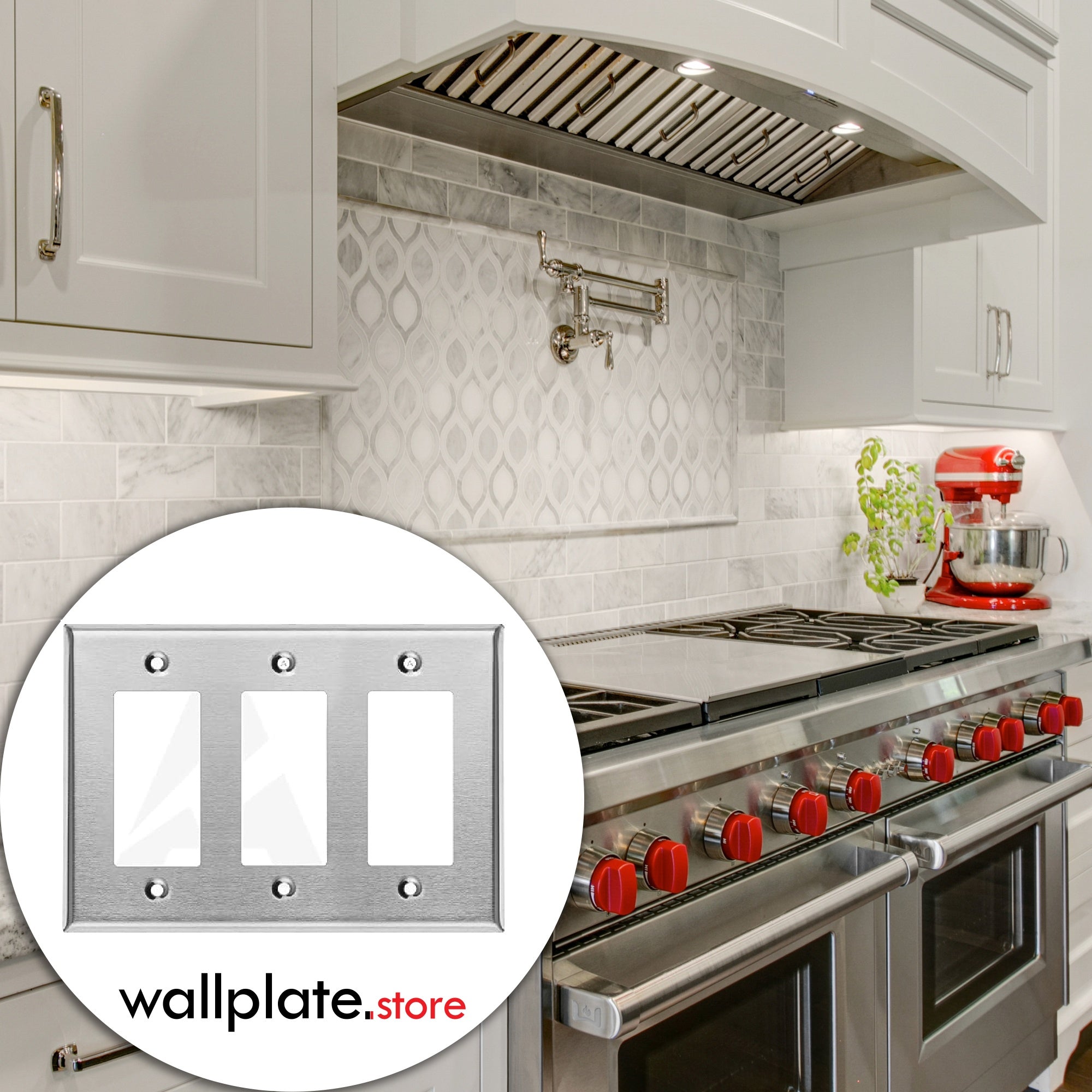 3-Gang Stainless Steel Rocker GFCI Decora® Style Wall Plate, Made in USA