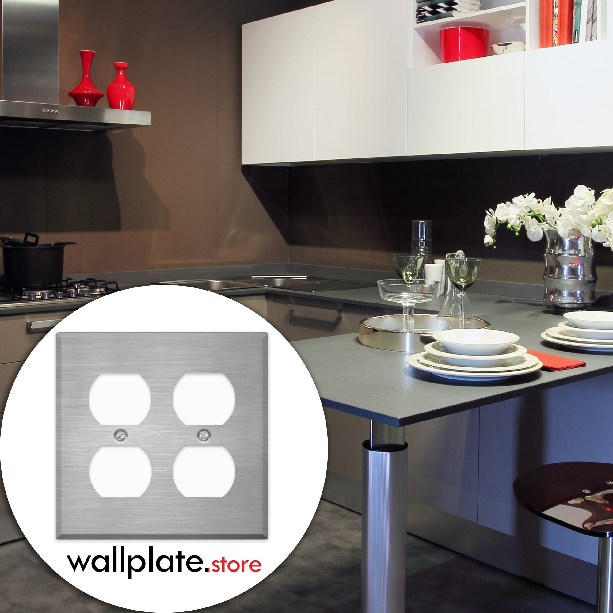 2 Gang Stainless Steel Duplex Receptacle Wallplate Outlet Cover | Made in USA