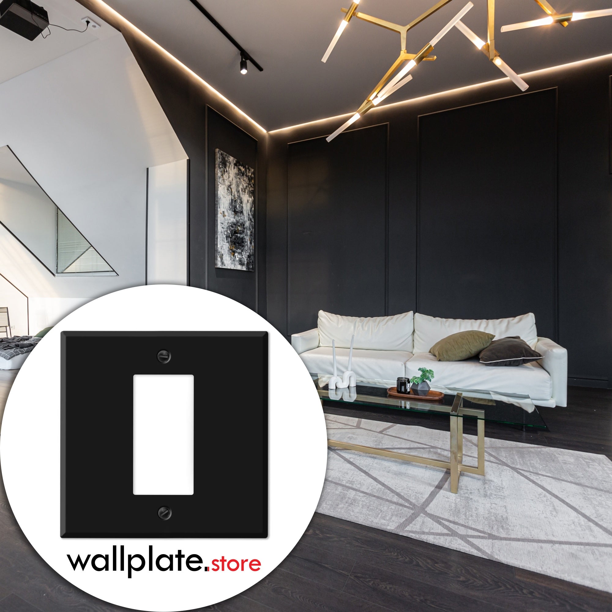 2 Gang Black Metal Wall Plate with 1 Decora® Style GFI/Rocker Centered Opening, Standard Size