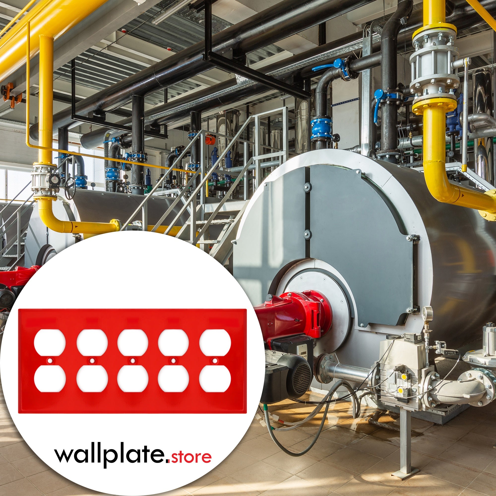 Red 5-Gang Duplex Receptacle Metal Wall Plate — Made in USA