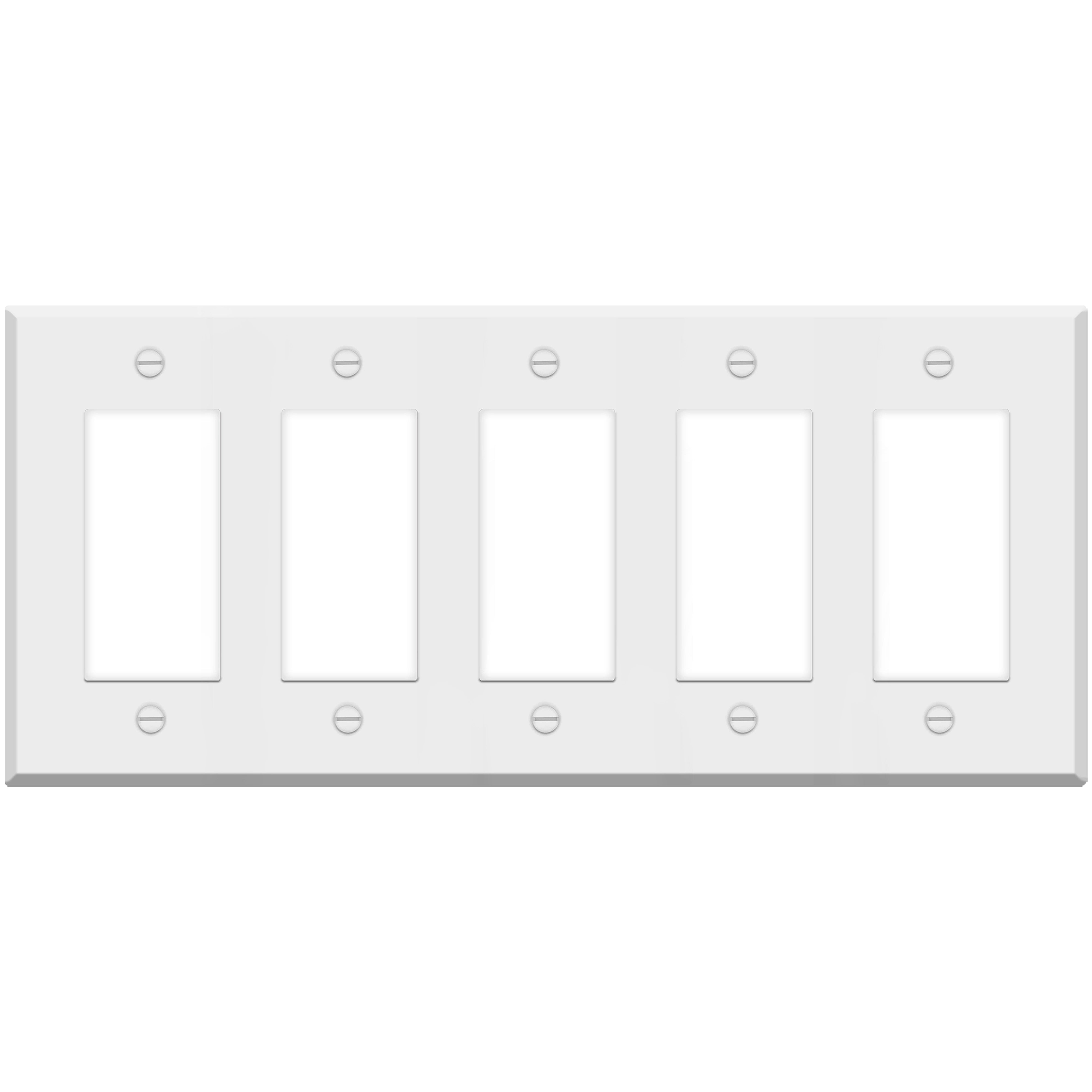 5 Gang White Metal Decora® Style Rocker GFCI Switch Wall Plate Cover