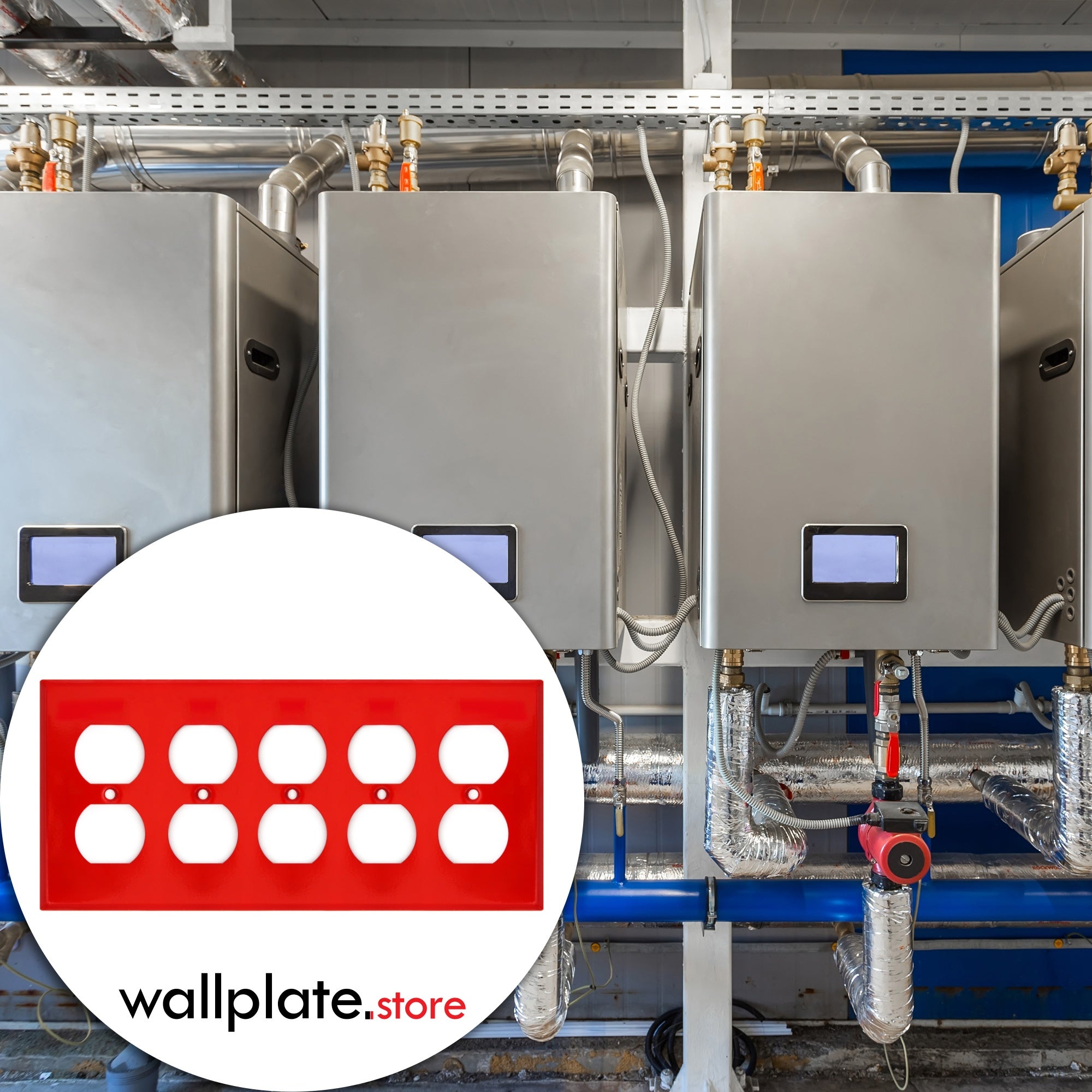 Red 5-Gang Duplex Receptacle Metal Wall Plate — Made in USA