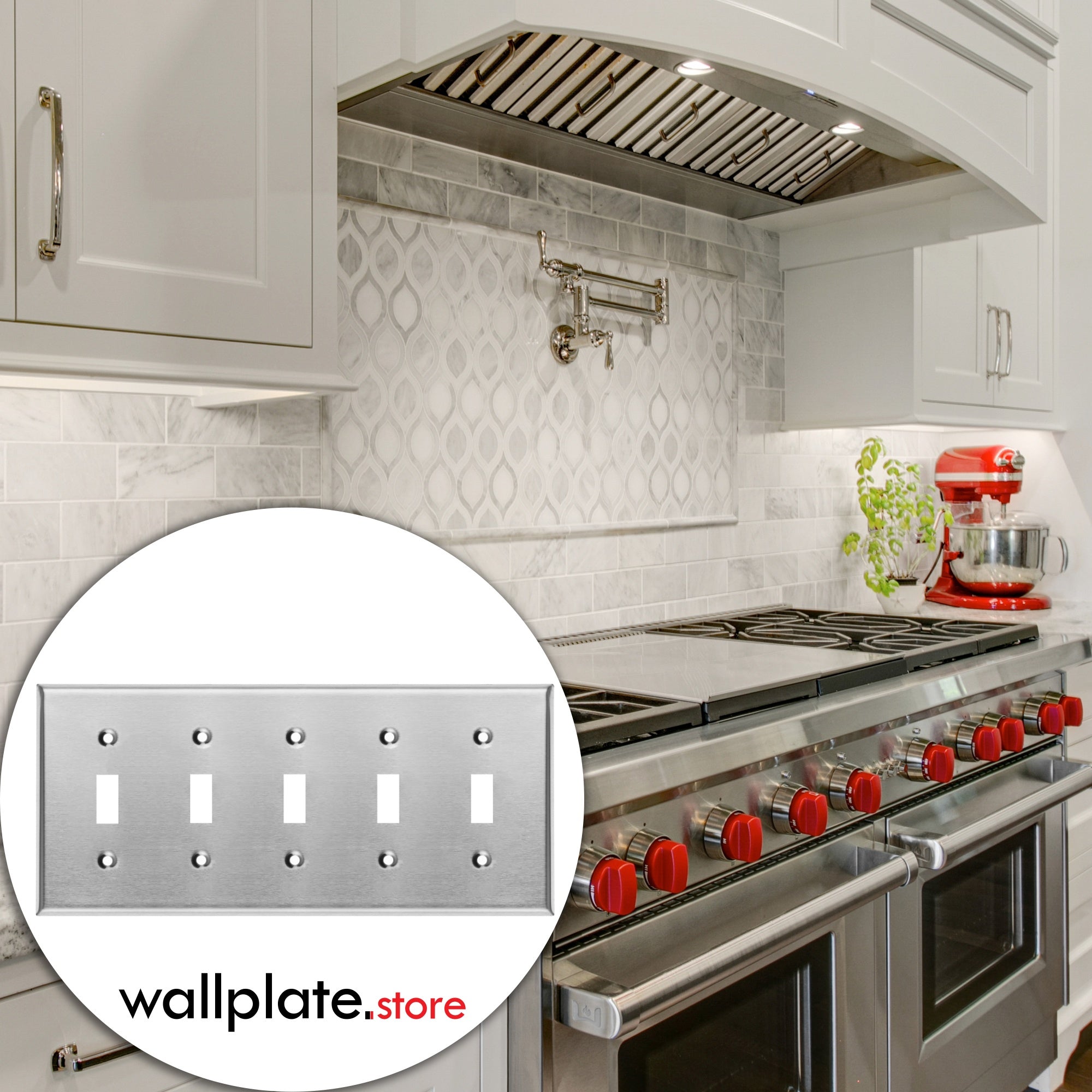 5 Gang Stainless Steel Toggle Switch Wall Plate Cover