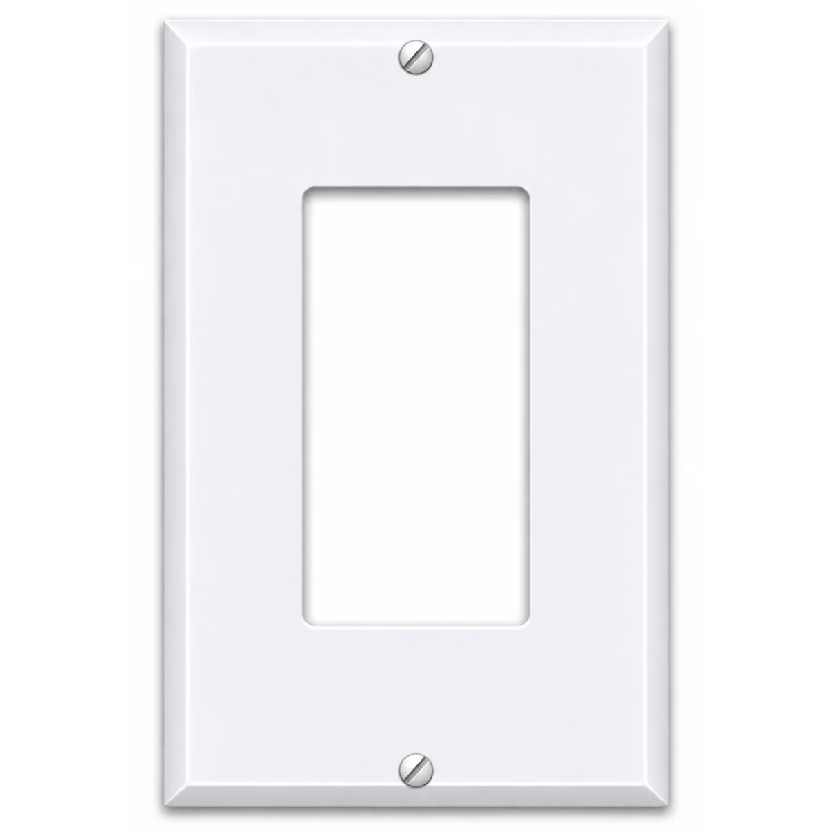 1-Gang Standard Metal Wall Plate – Decora/GFCI Opening – White Semi-Gloss, Item 86401