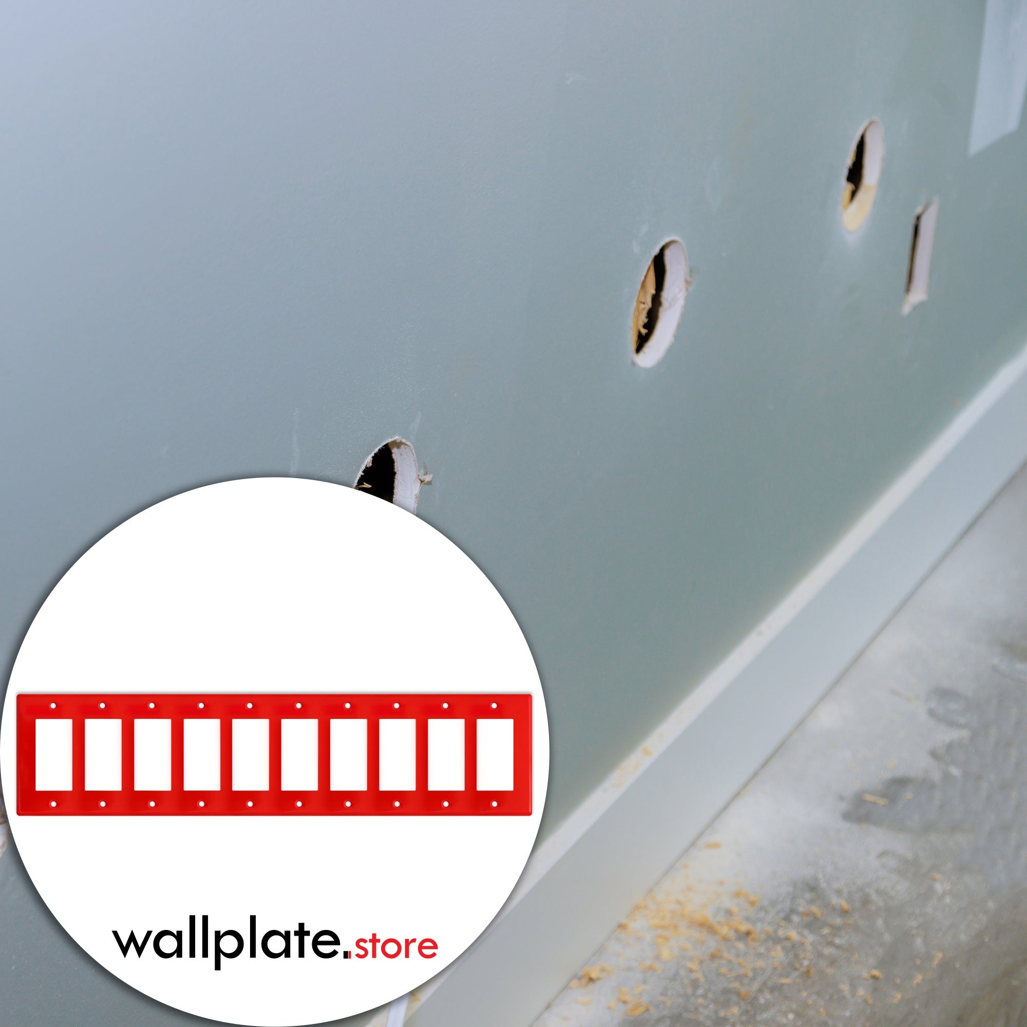 10 gang GFI, standard size, red painted metal wallplate