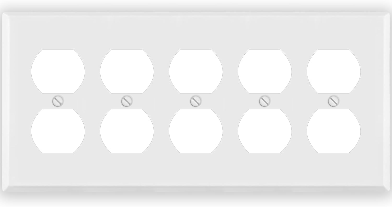 5 Gang White Metal Duplex Receptacle Wall Plate