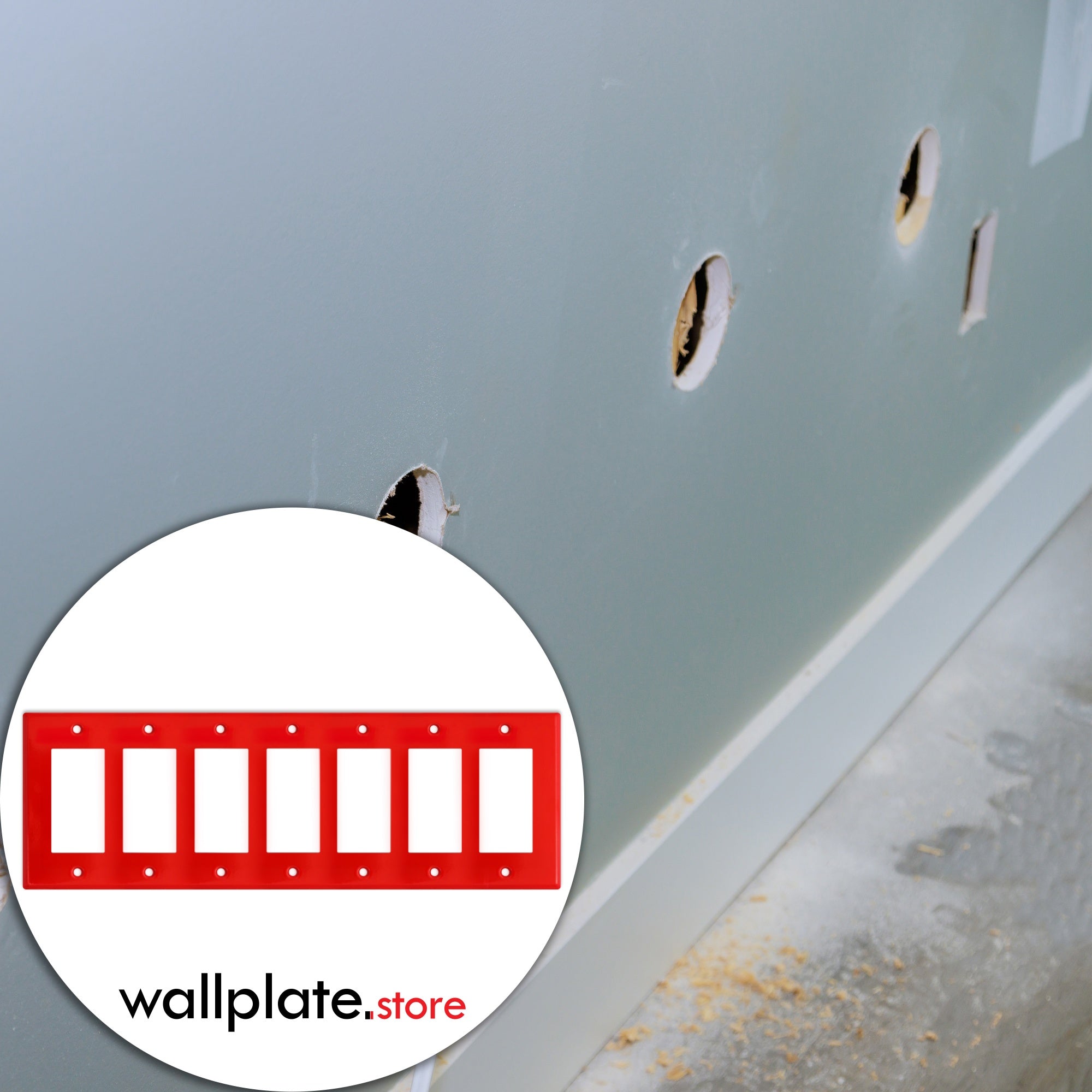 7 gang GFI, standard size, red painted metal wallplate