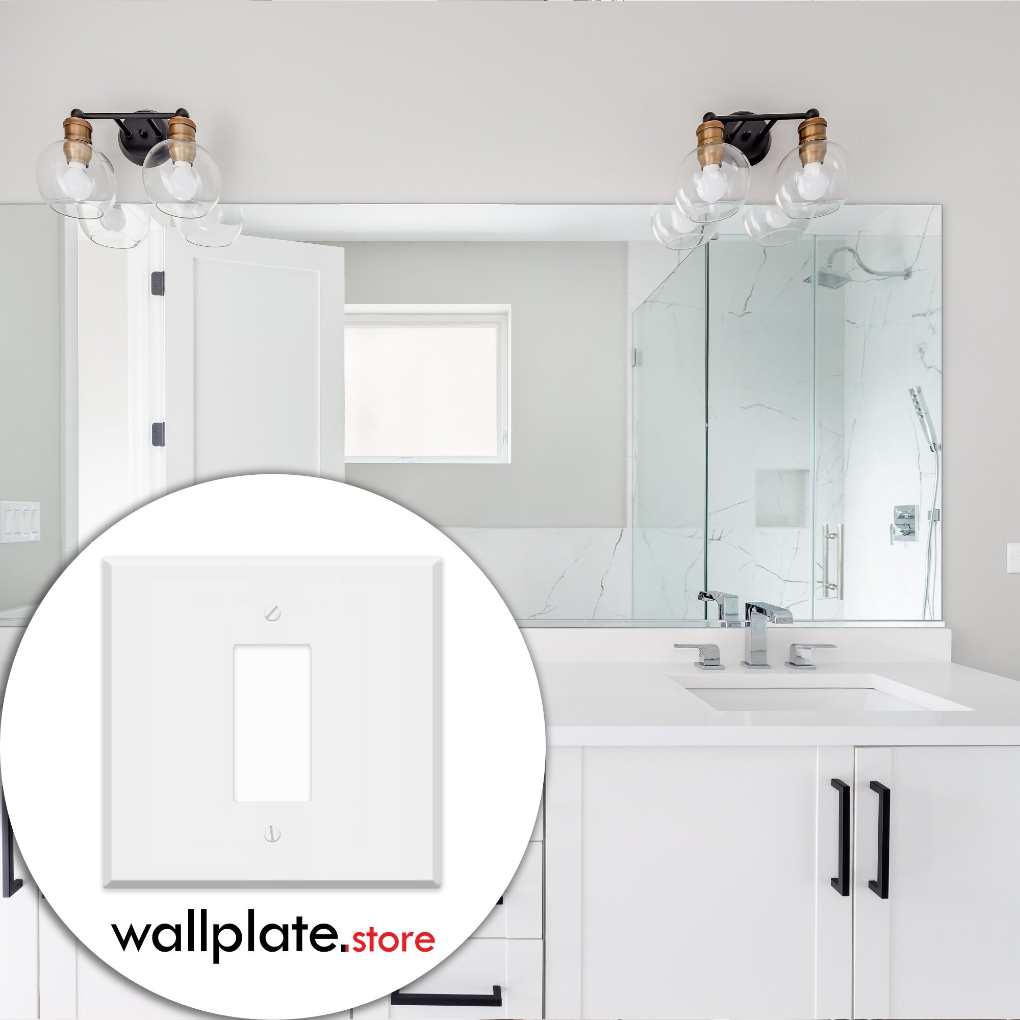 2‑Gang Oversized Decora®‑Style Wall Plate – Centered GFCI Rocker Opening – White Metal (Made in USA)