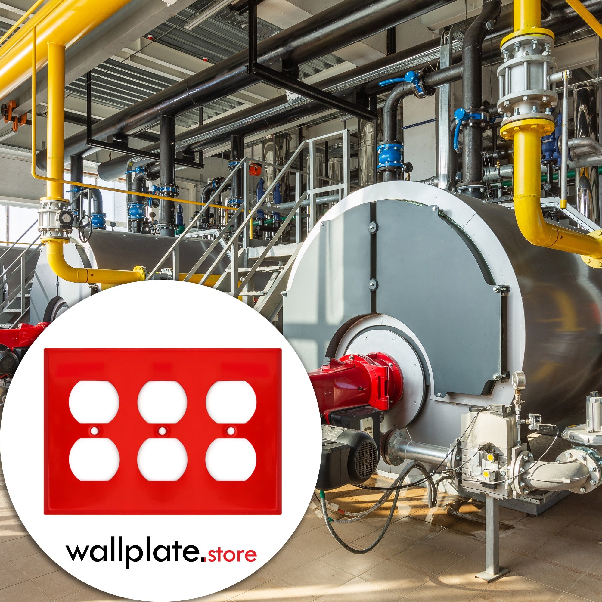 Red 3-Gang Duplex Receptacle Metal Wall Plate — Made in USA