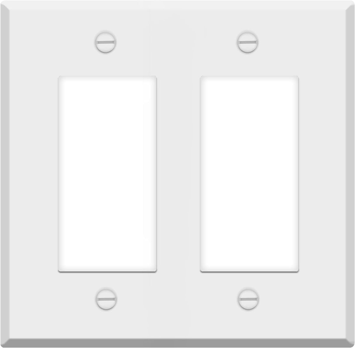 2 Gang White Metal Decora Rocker Switch Wall Plate Cover