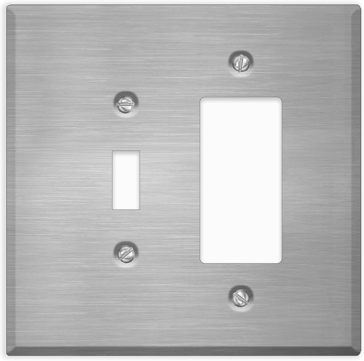 2-Gang Oversize Stainless Steel Wall Plate โ 1 Toggle + 1 Decora/GFCI Opening โ Type 430 Satin