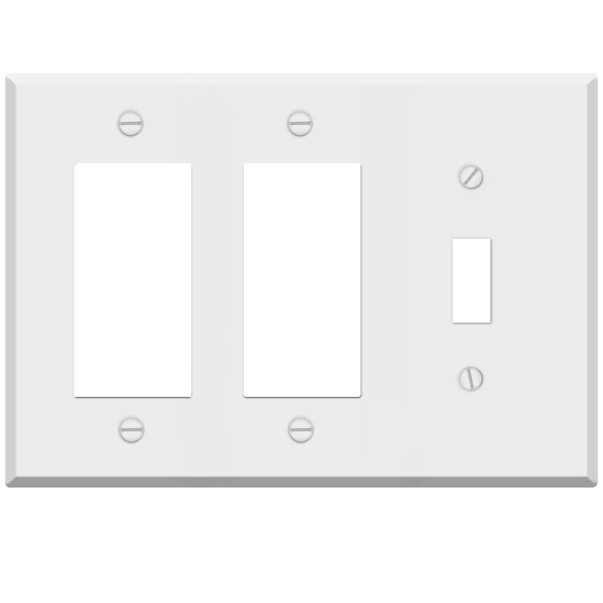 3 Gang standard size White Metal 2 Rocker and 1 Toggle Switch Wall plate