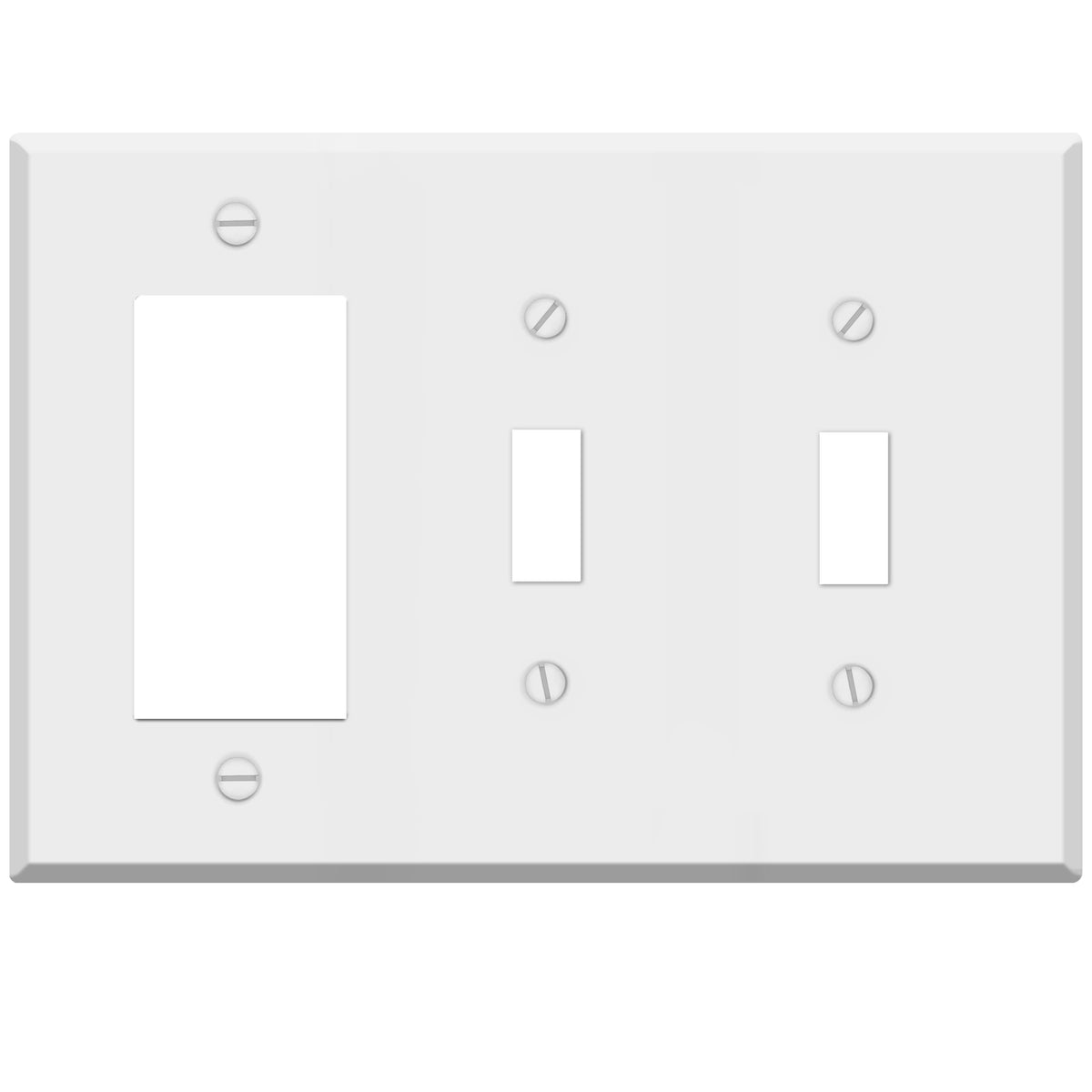 3 Gang standard size White Metal 2 toggle and 1 Rocker Switch Wall Plate