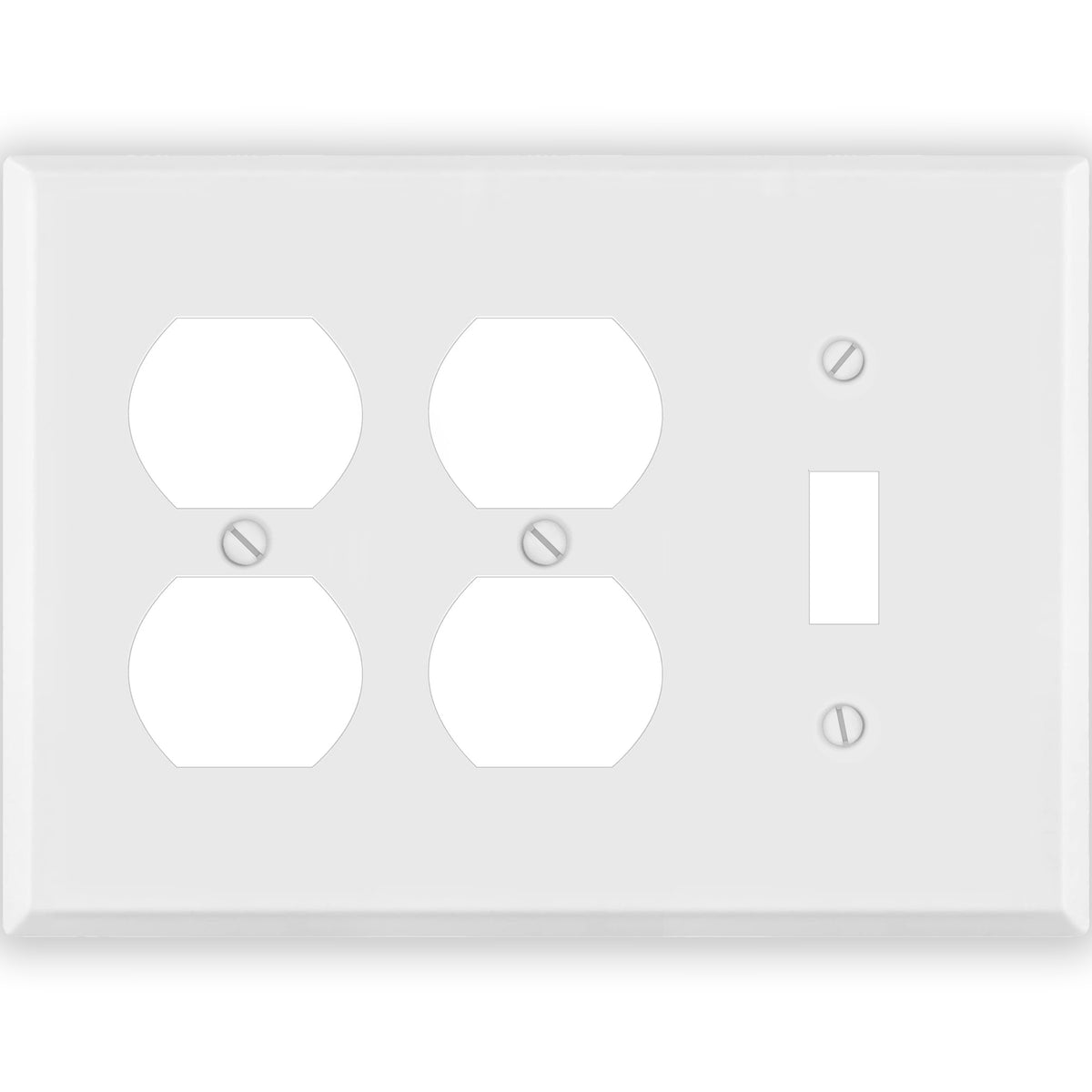 3-Gang Standard Metal Wall Plate – 1 Toggle Switch Opening + 2 Duplex Receptacles – White Semi-Gloss