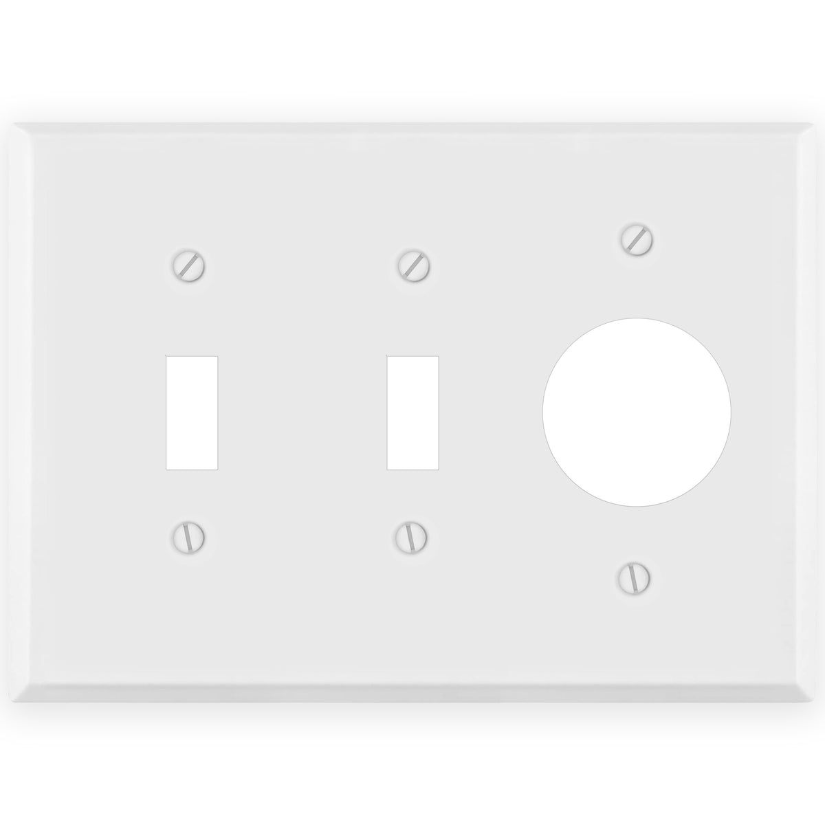 3 Gang standard size White Metal 2 toggle and 1 single Receptacle Wall plate