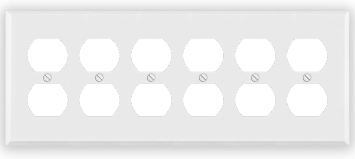 6 Gang White Metal Duplex Receptacle Wall Plate