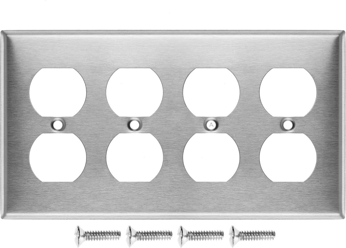 4 Gang Stainless Steel Duplex Receptacle Cover