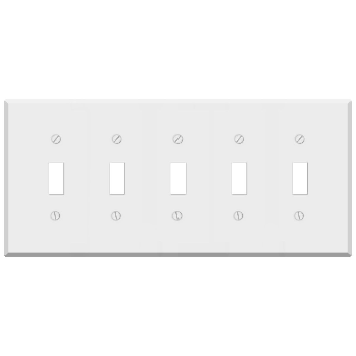 5 Gang White Metal Toggle Switch Wall Plate Cover