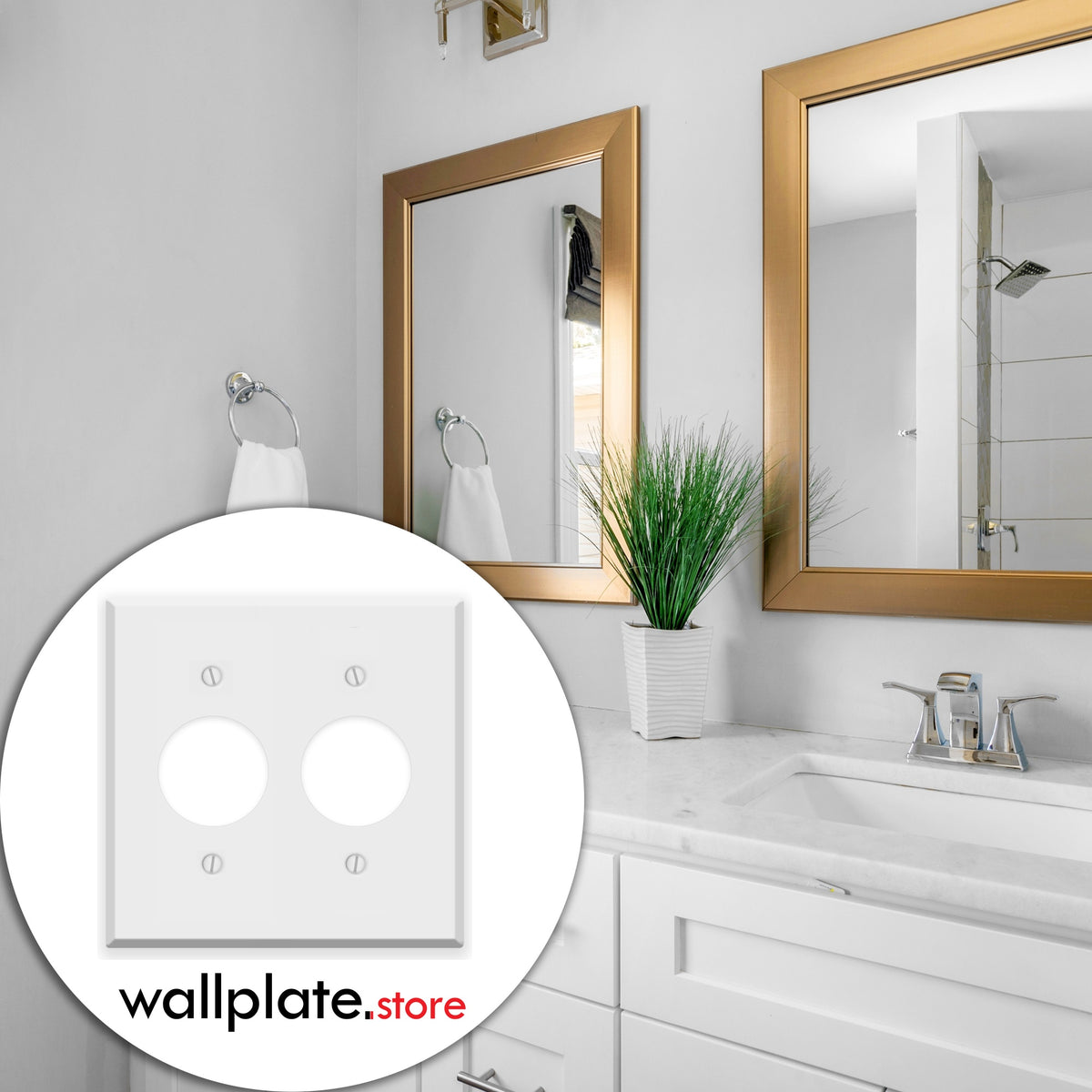 2-Gang Standard Plastic Wall Plate – 2 Single Receptacle Openings – White
