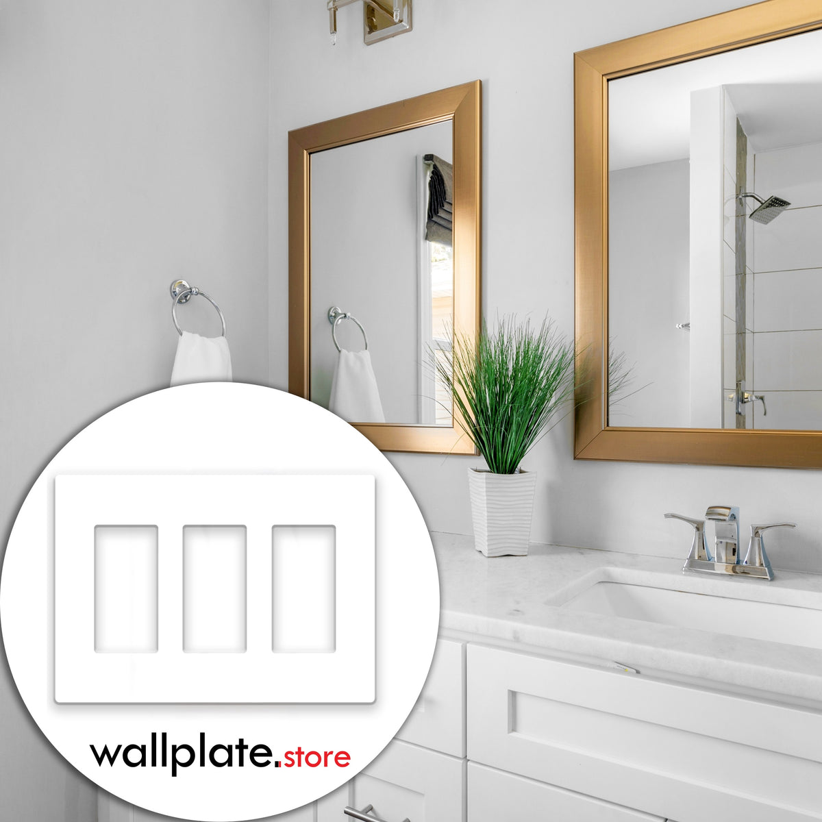 3-Gang Standard Screwless Plastic Wall Plate – 3 Decora/GFCI Openings – White