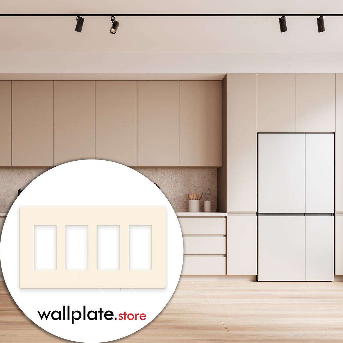 4-Gang Standard Screwless Plastic Wall Plate – 4 Decora/GFCI Openings – Light Almond
