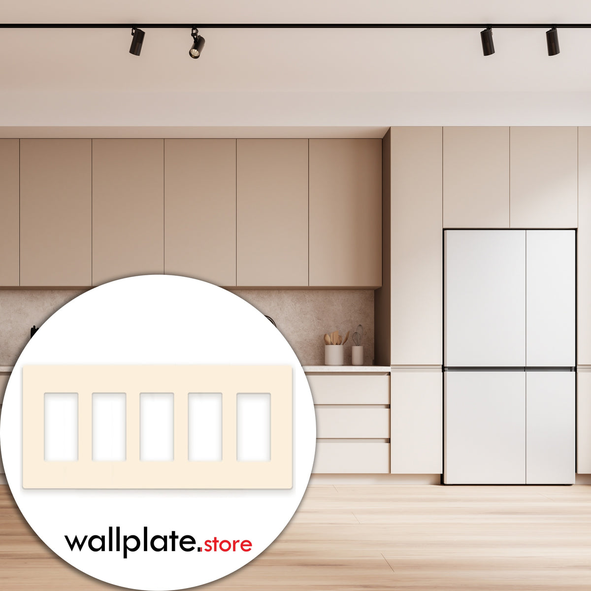 5-Gang Standard Screwless Plastic Wall Plate – 5 Decora/GFCI Openings – Light Almond