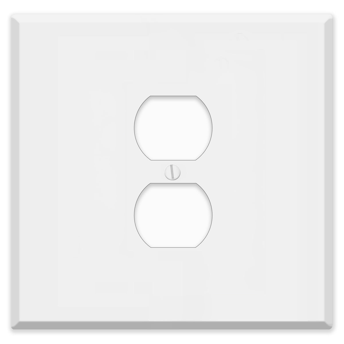 2-Gang Oversize Metal Wall Plate – 1 Centered Duplex Receptacle – White Semi-Gloss