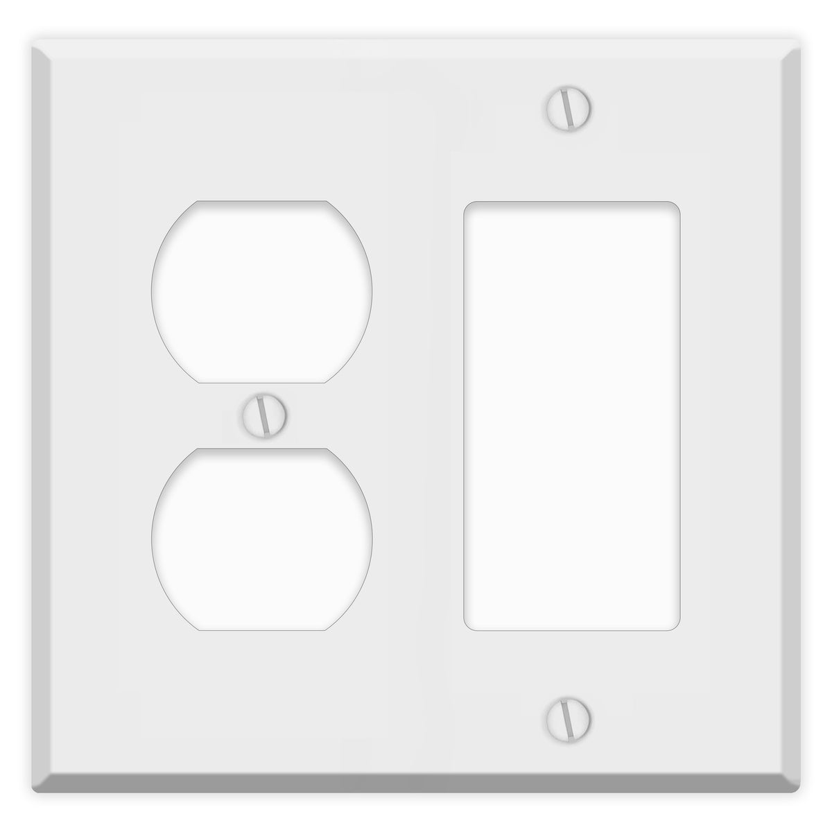 2-Gang Standard Metal Wall Plate โ 1 Duplex Receptacle + 1 Decora/GFCI Opening โ White Semi-Gloss