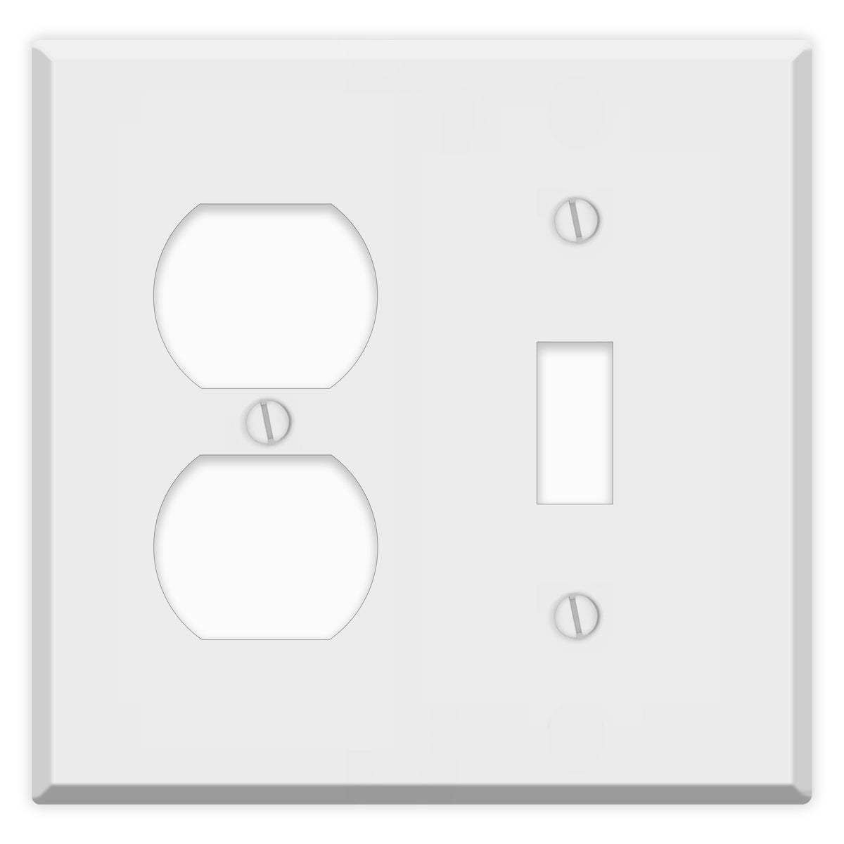 2-gang with (1) toggle (1) duplex, standard size, painted metal wallplate