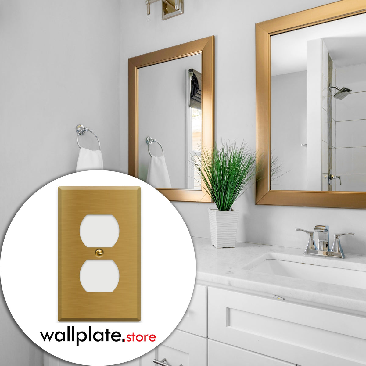 1-Gang Standard Brass Wall Plate – 1 Duplex Receptacle – Satin Brass