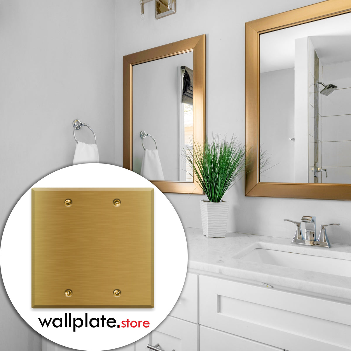 2-Gang Standard Blank Brass Wall Plate – Satin Brass