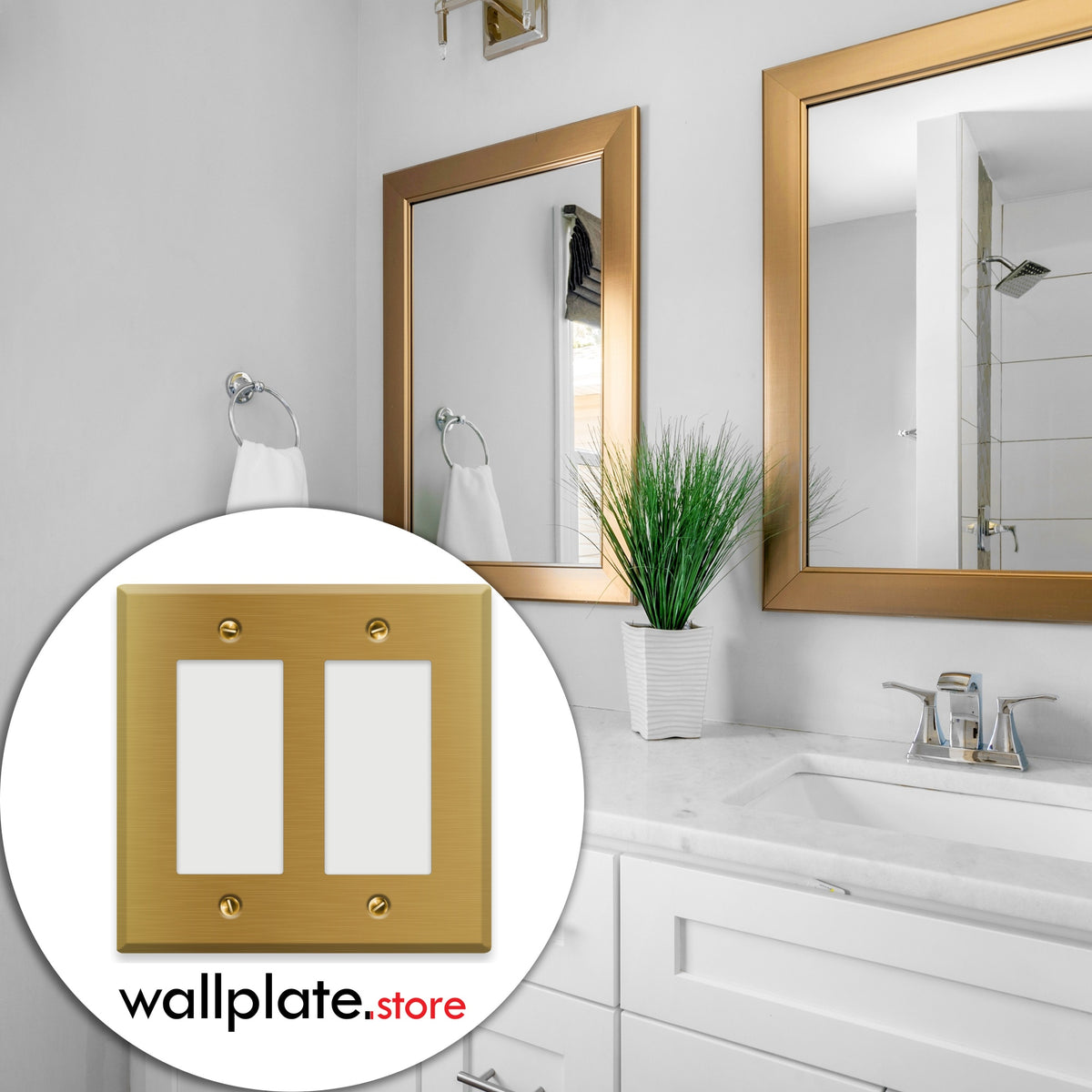 2-Gang Standard Brass Wall Plate – 2 Decora/GFCI Openings – Satin Brass