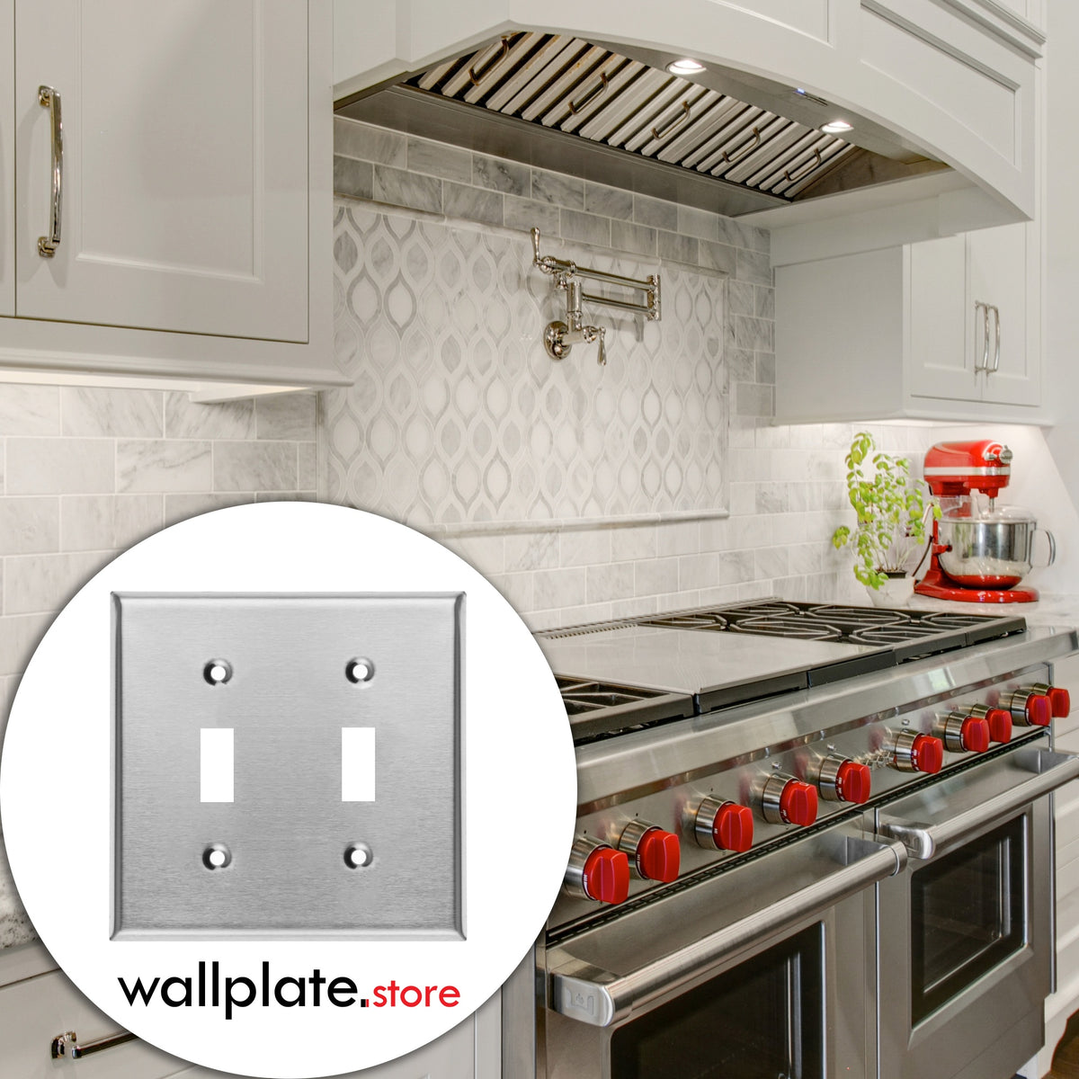 2-Gang Standard Stainless Steel Wall Plate – 2 Toggle Switch Openings – Type 430 Satin