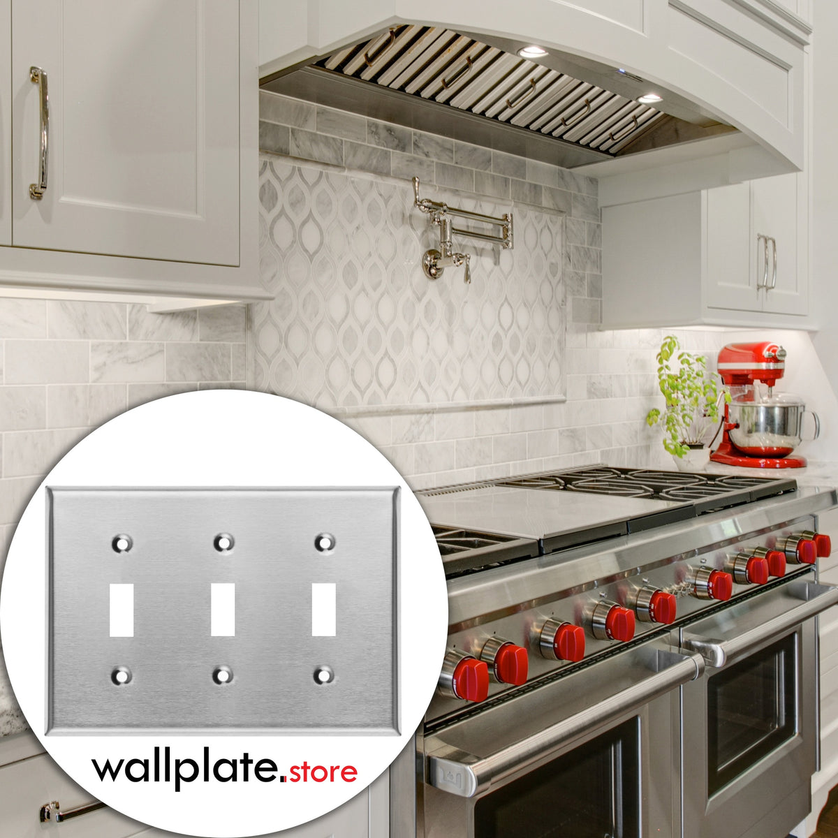 3-Gang Standard Stainless Steel Wall Plate – 3 Toggle Switch Openings – Type 430 Satin