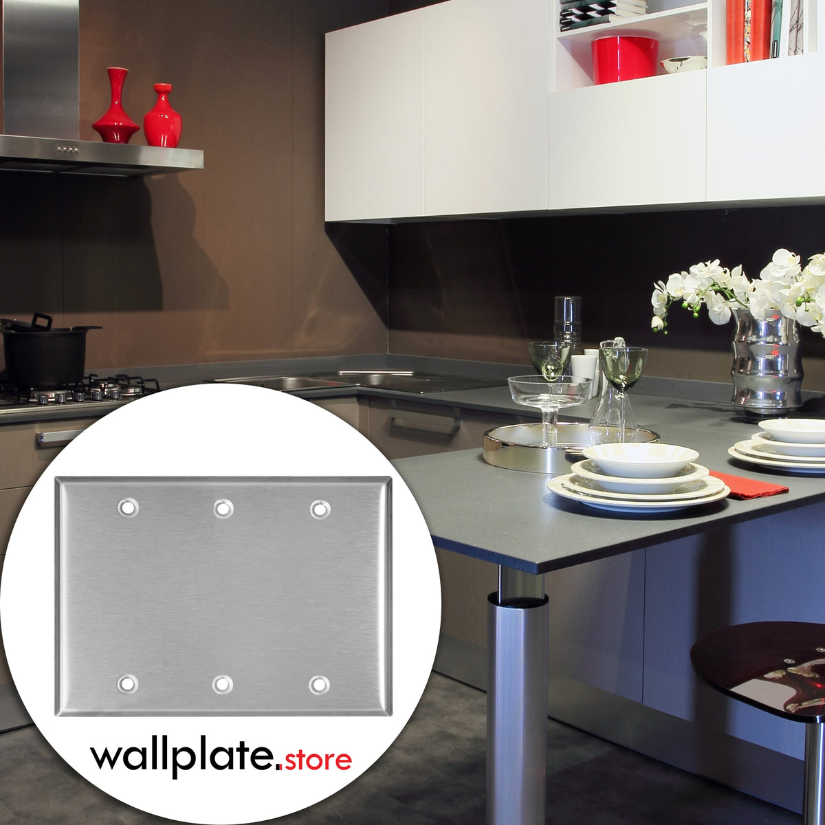 3-Gang Standard Blank Stainless Steel Wall Plate – Type 430 Satin