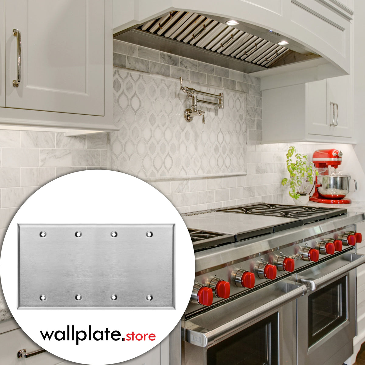 4-Gang Standard Blank Stainless Steel Wall Plate – Type 430 Satin