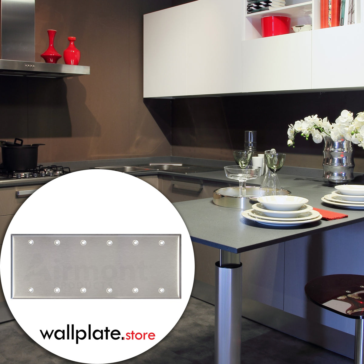 6-Gang Standard Blank Stainless Steel Wall Plate – Type 430 Satin