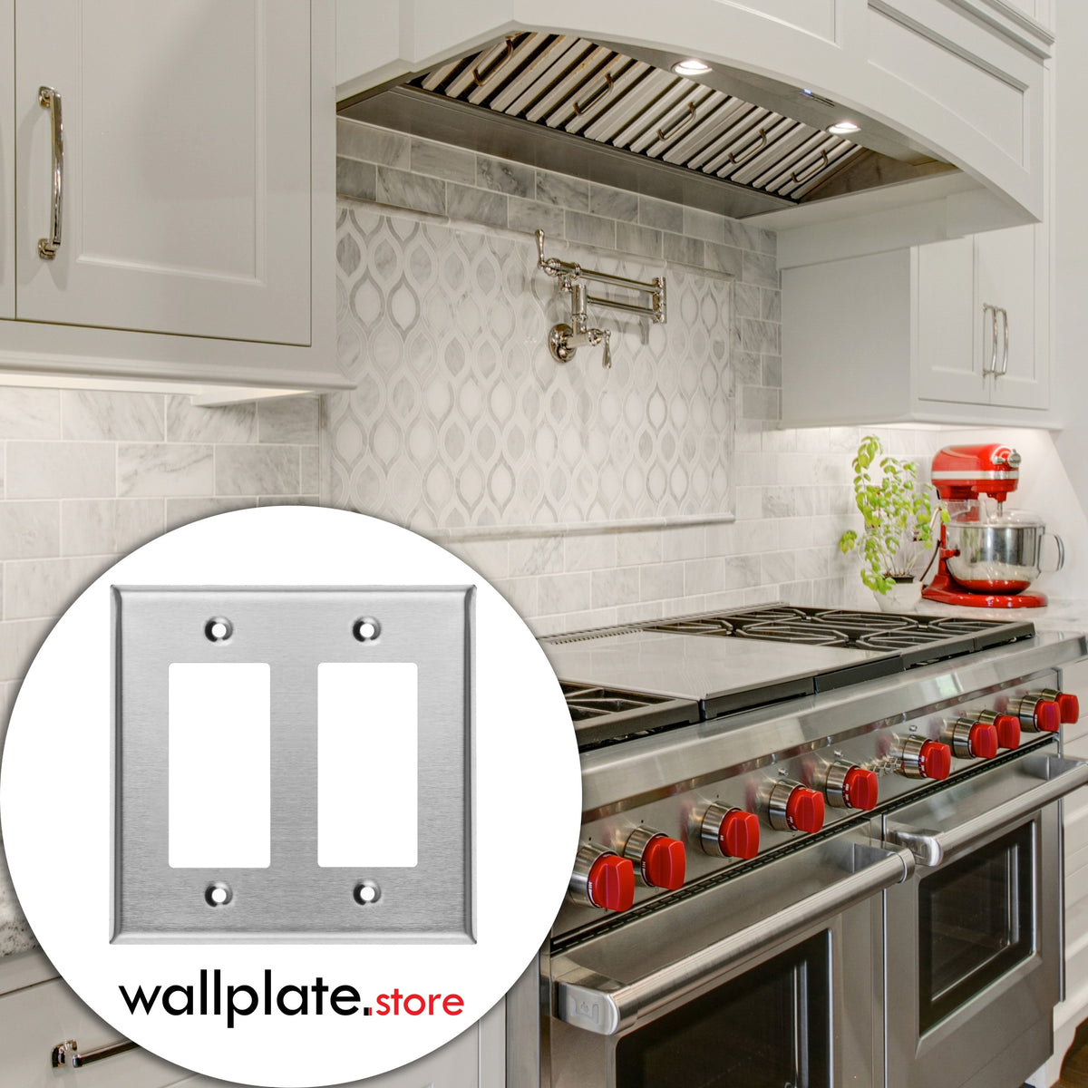 2-Gang Standard Stainless Steel Wall Plate – 2 Decora/GFCI Openings – Type 430 Satin