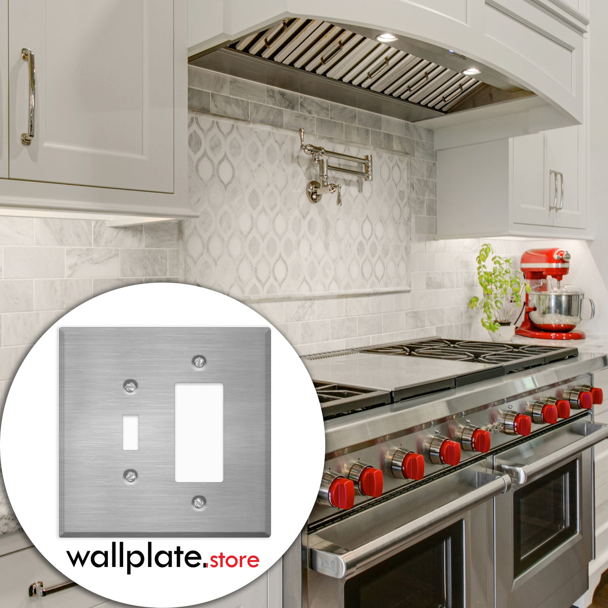 2-Gang Oversize Stainless Steel Wall Plate – 1 Toggle + 1 Decora/GFCI Opening – Type 430 Satin
