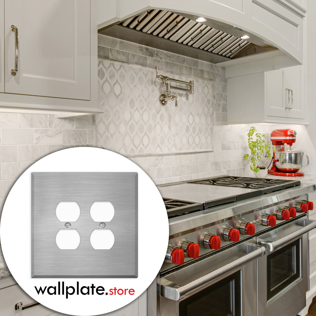 2-Gang Oversize Stainless Steel Wall Plate – 2 Duplex Receptacles – Type 430 Satin