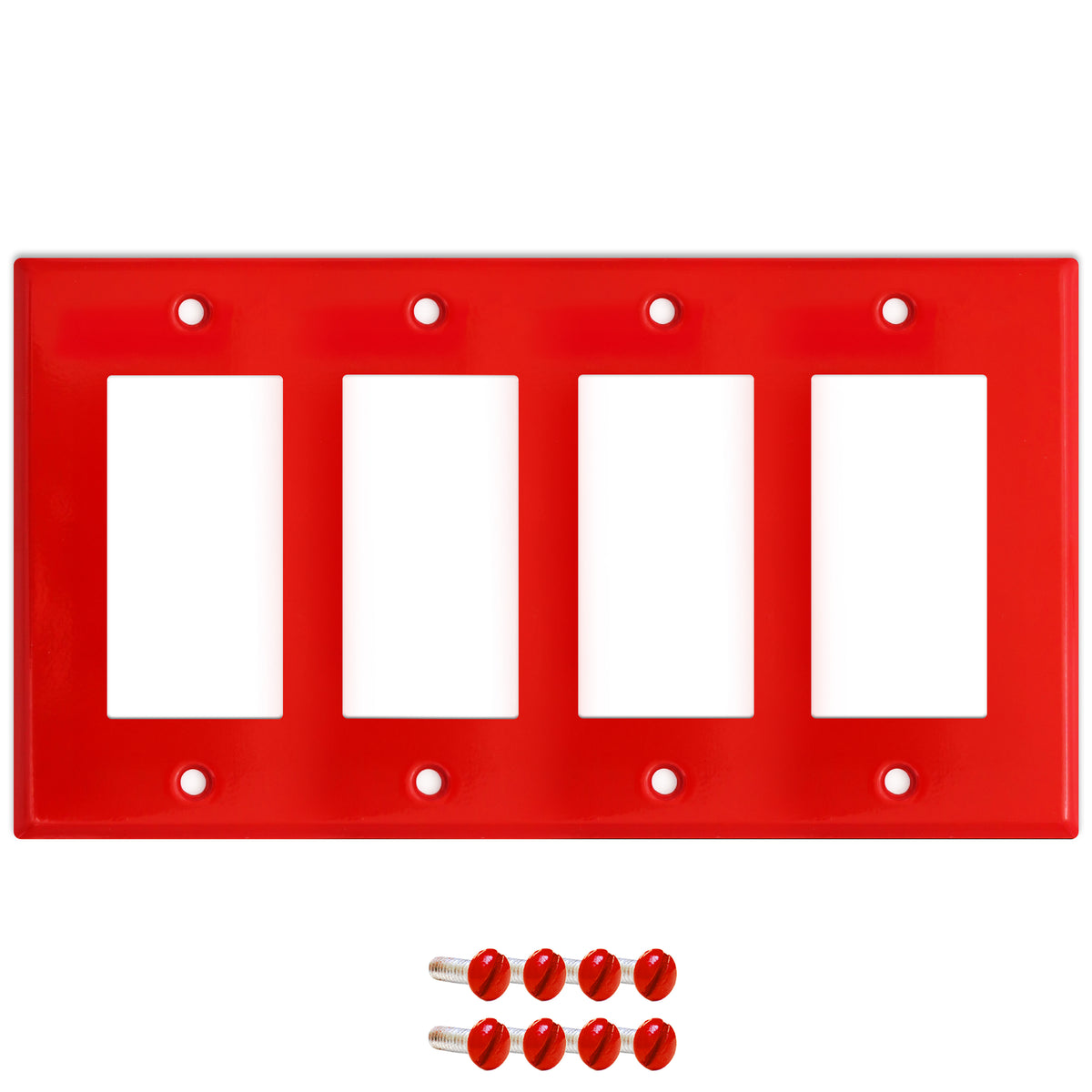 4-Gang Standard Metal Wall Plate – 4 Decora/GFCI Openings – Red Semi-Gloss