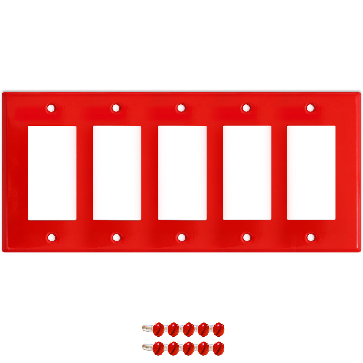 5-Gang Standard Metal Wall Plate – 5 Decora/GFCI Openings – Red Semi-Gloss