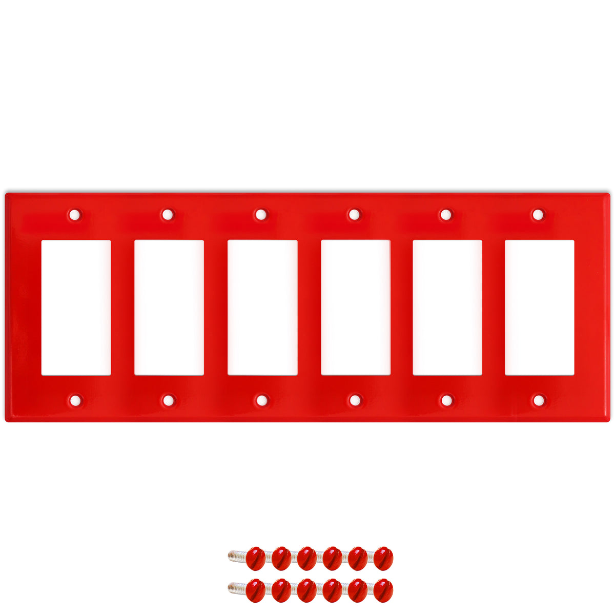 6-Gang Standard Metal Wall Plate – 6 Decora/GFCI Openings – Red Semi-Gloss