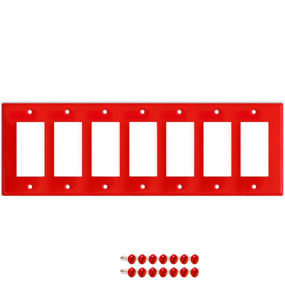 7-Gang Standard Metal Wall Plate – 7 Decora/GFCI Openings – Red Semi-Gloss
