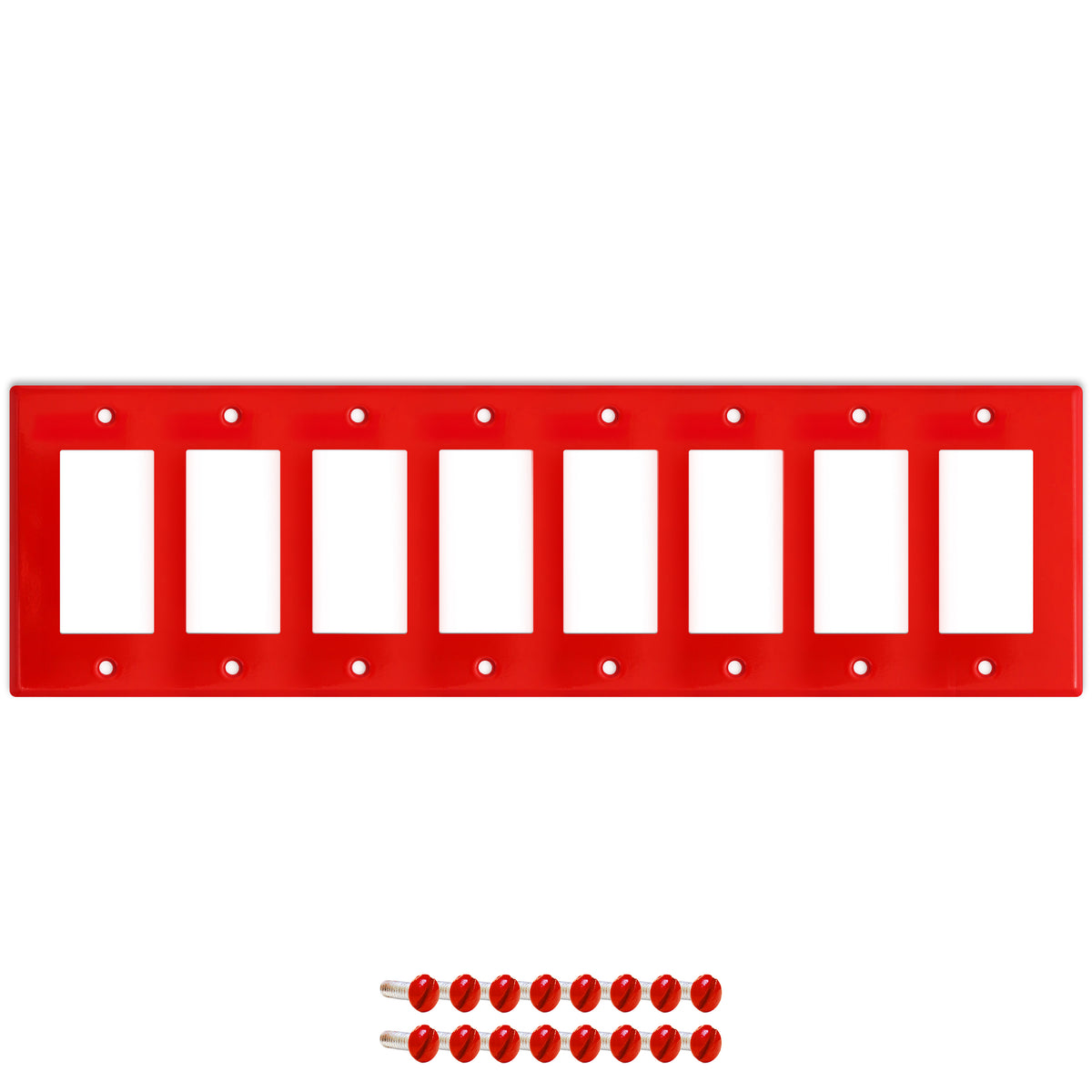 8-Gang Standard Metal Wall Plate โ 8 Decora/GFCI Openings โ Red Semi-Gloss