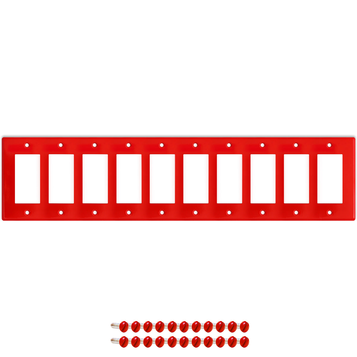 10 gang GFI, standard size, red painted metal wallplate